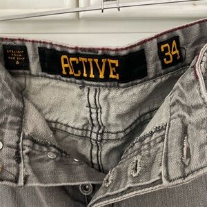 Active Ride Shop men’s gray grey tapered leg button fly denim jeans size 34 x 32